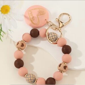 Silicone Bead Heart Bracelet Keychain – Blush Pink & Chocolate